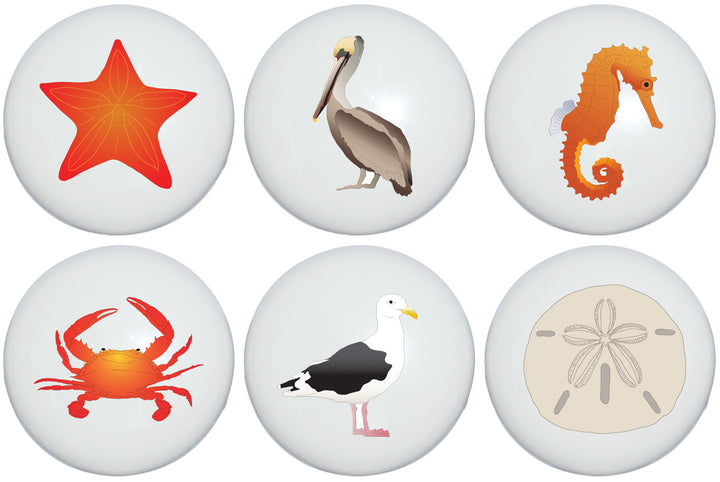 Nautical Sea Animals Drawer Pulls Ceramic Beach Cabinet Knobs Nursery Decor Set of 6