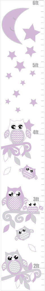 Owl Moon & Stars Growth Chart Wall Decal | Nursery Height Chart Sticker