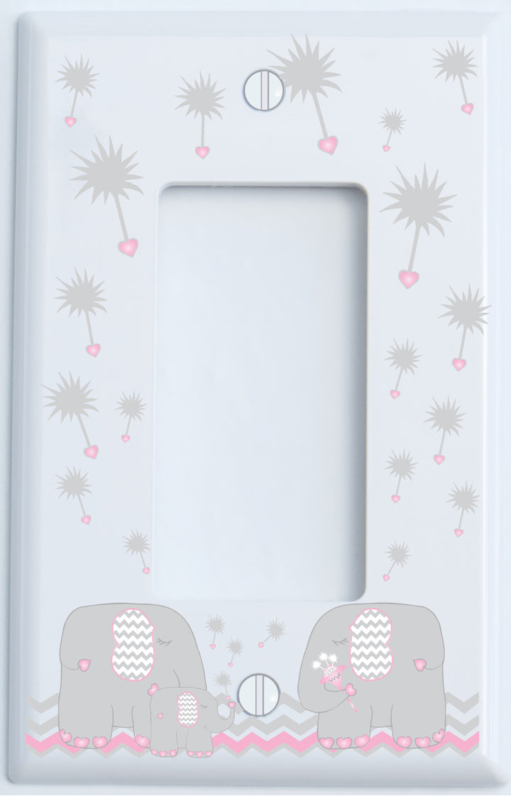Pink Dandelion Elephant Light Switch Cover Plates and Outlet Covers