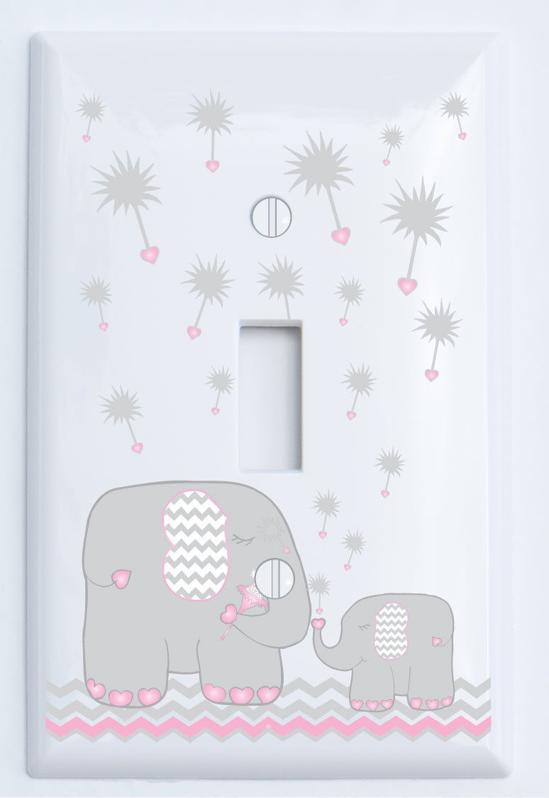Pink Dandelion Elephant Light Switch Cover Plates and Outlet Covers