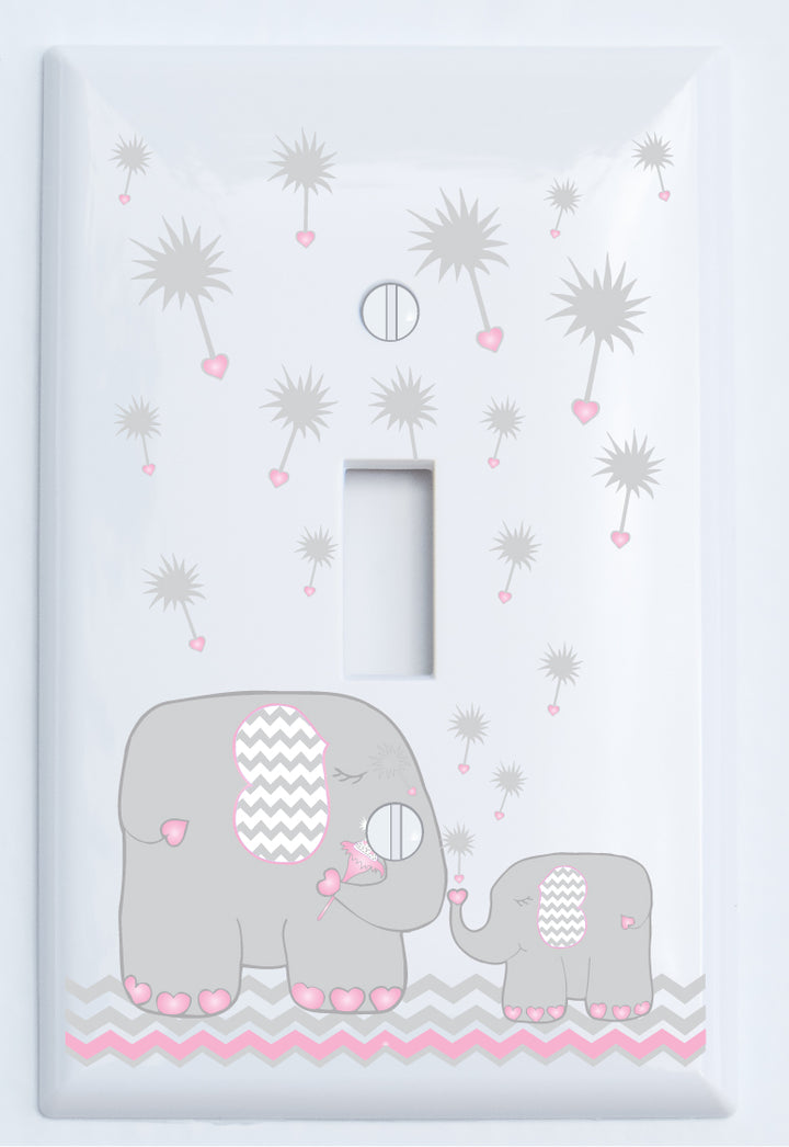 Pink Dandelion Elephant Light Switch Cover Plates and Outlet Covers