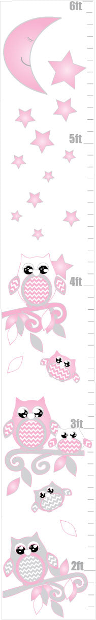 Pink Owl Growth Chart Wall Decal | Nursery Height Chart Sticker