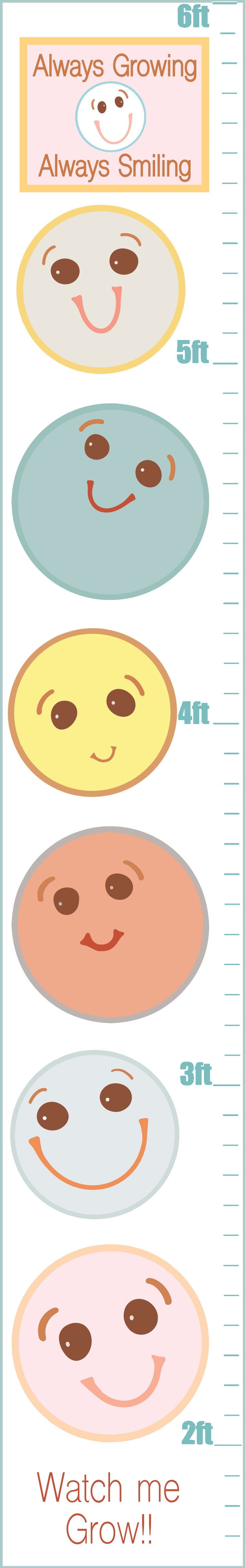Boho Smiley Happy Faces Growth Chart Gender Neutral Baby Polka Dot Wall Decals Stickers