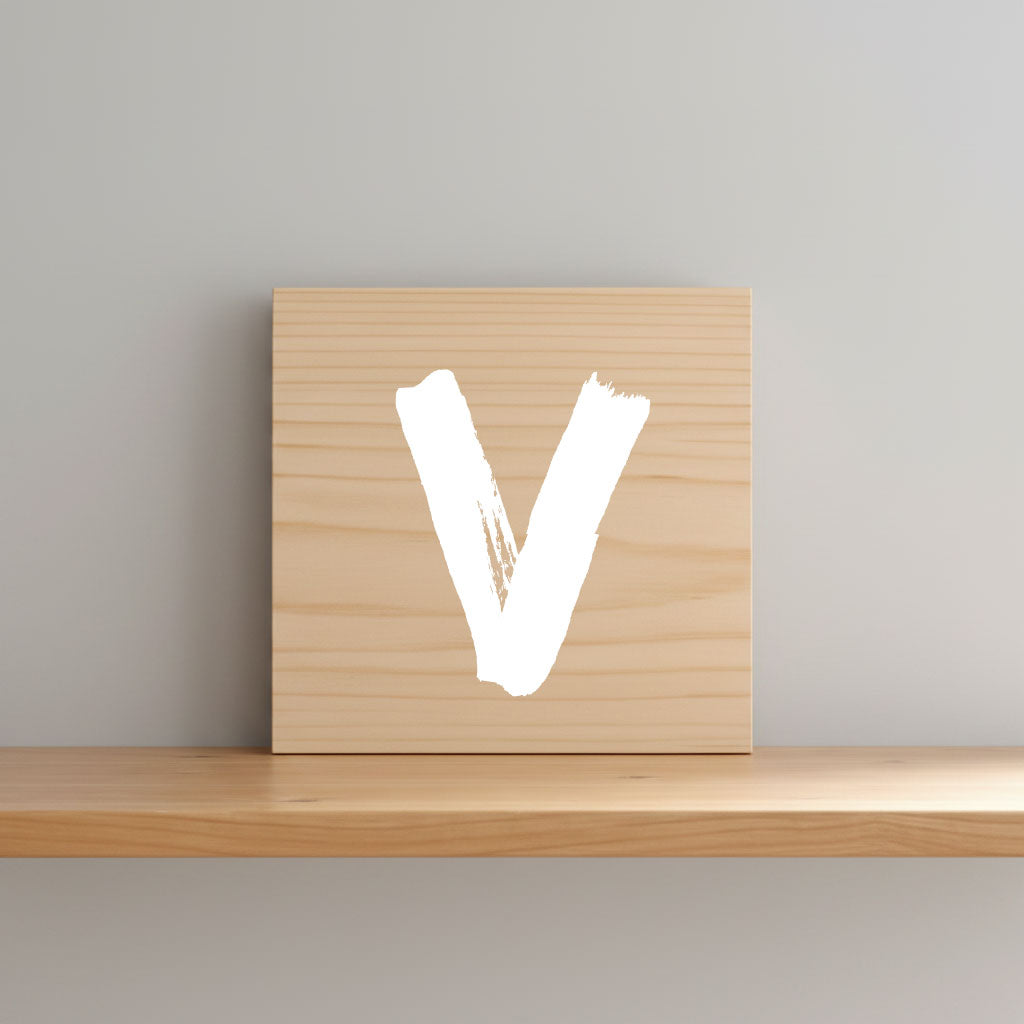 Rustic monogram letterV on natural distressed wood wall hanging, personalized nursery decor for shelf, dresser, and kids bedroom by Presto Chango Decor