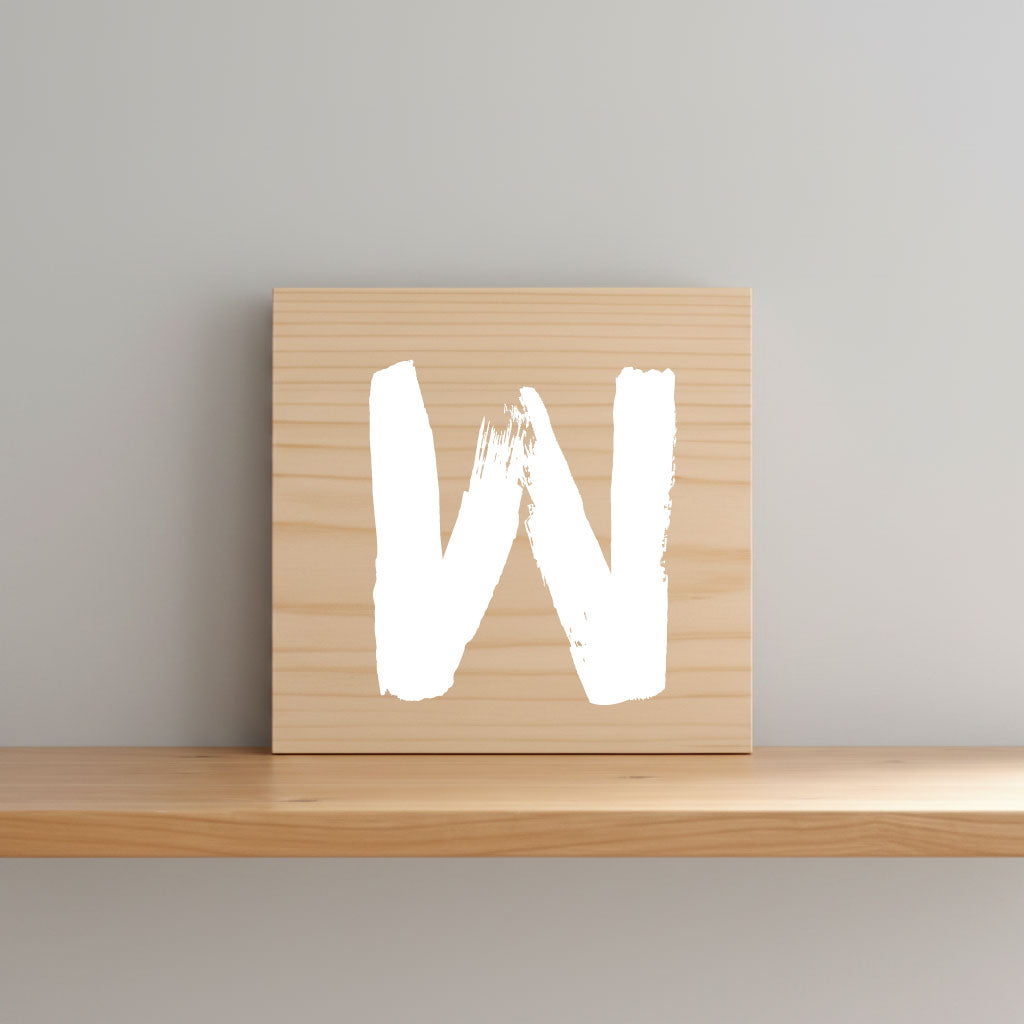 Rustic monogram letter W on natural distressed wood wall hanging, personalized nursery decor for shelf, dresser, and kids bedroom by Presto Chango Decor