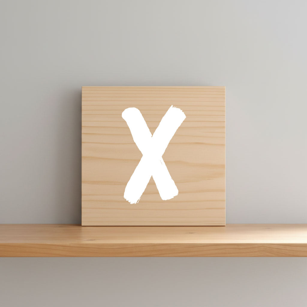 Rustic monogram letter X on natural distressed wood wall hanging, personalized nursery decor for shelf, dresser, and kids bedroom by Presto Chango Decor