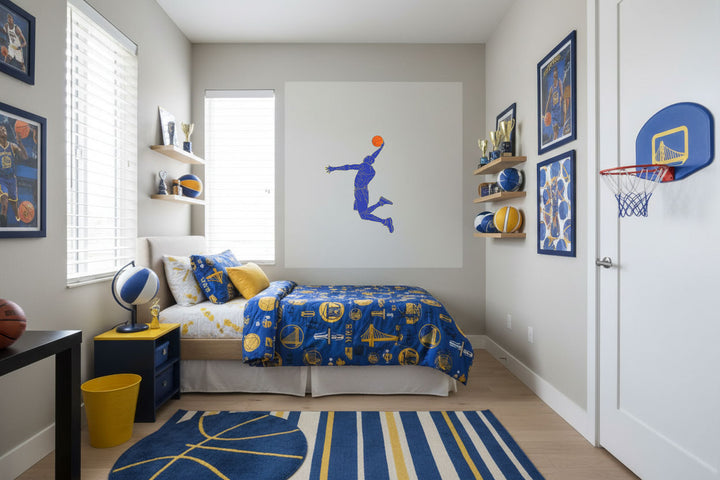 Basketball Wall Decals in Blue and Gold basketball Wall Stickers 18in By 13.5in