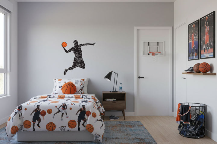 Basketball Wall Decals in Grey and Black basketball Wall Stickers 18in By 17.5in