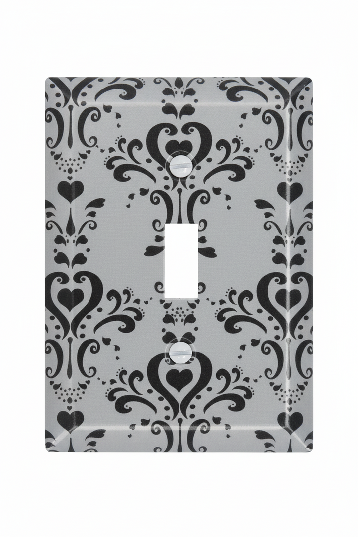 Black and Gray Damask Light Switch Plate and Outlet Covers / Damask Nursery Wall Decor