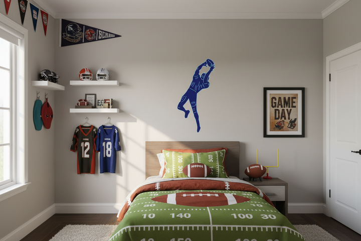 Football Wall Decals in Blue Receiver Football Wall Stickers 26in By 8.5in