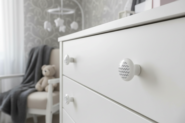 Dark Charcoal Grey Chevron Print Ceramic Drawer Knobs | Set of 2 Woodland Nursery Cabinet Pulls