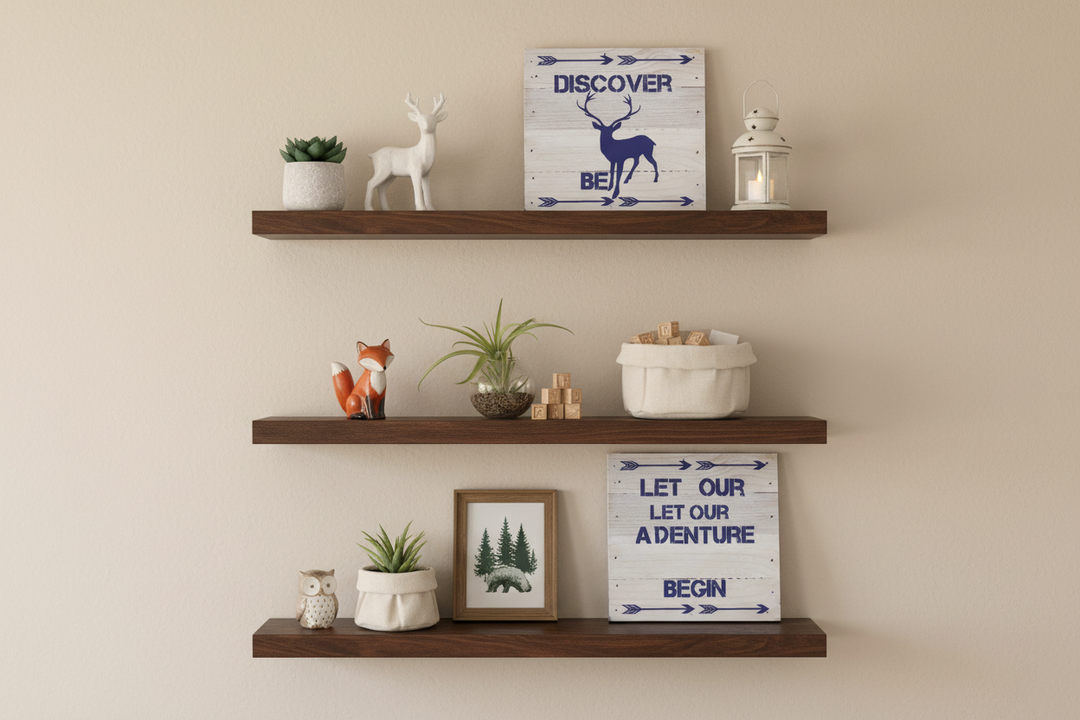 Navy Arrow Art Print - Woodland Nursery Shelf Lifestyle