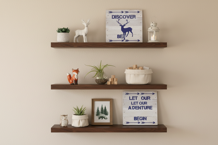 Navy Arrow Art Print - Woodland Nursery Shelf Lifestyle