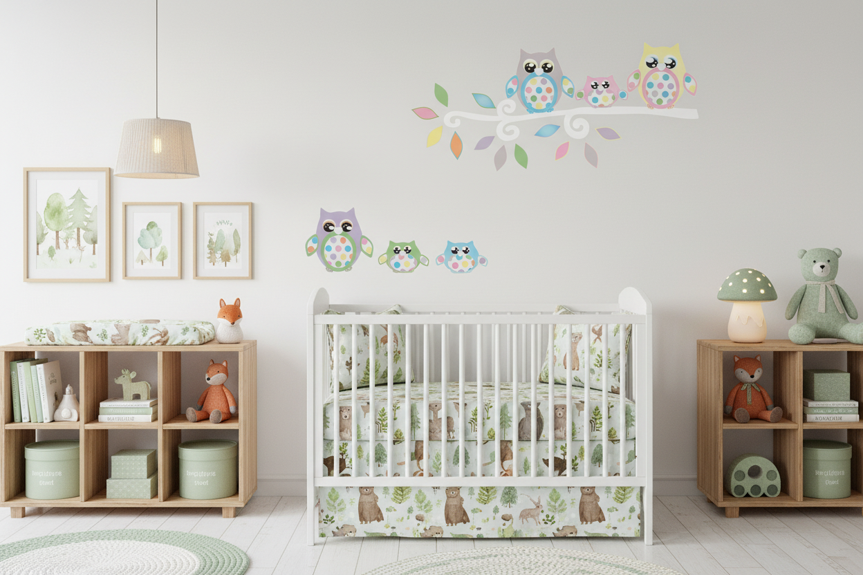 Multicolored Polka Dot Owl Wall Decals | Woodland Nursery Wall Stickers ...