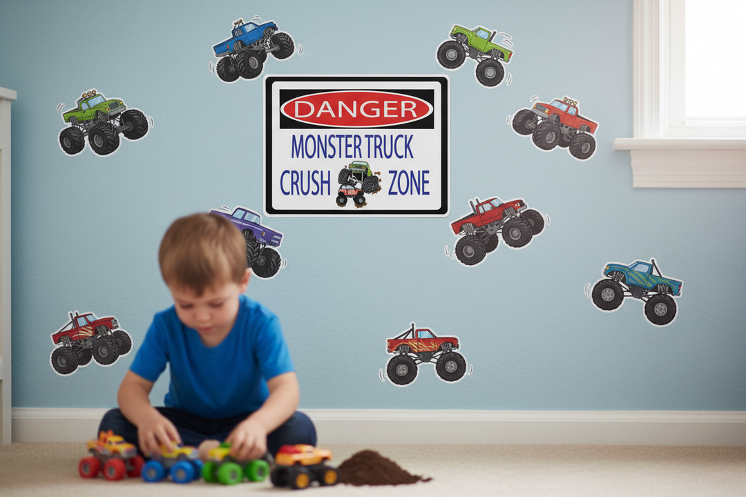 Danger Monster Truck Crush Zone Wall Decals
