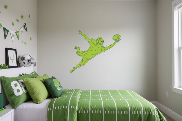 Football Wall Decals in Lime Green Receiver Football Wall Stickers 26in By 13.5in