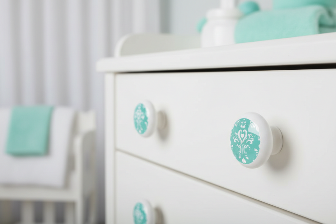 Damask Print Aqua Drawer Pulls