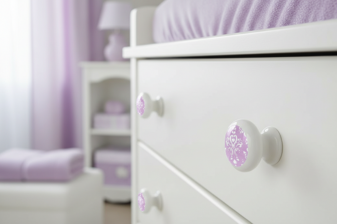 Damask Print Purple Drawer Pulls