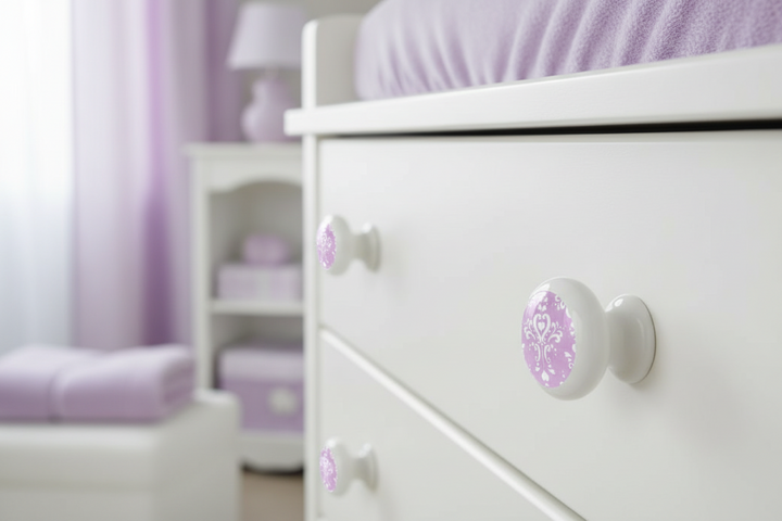 Damask Print Purple Drawer Pulls