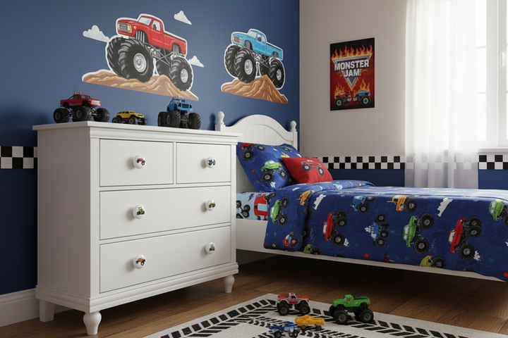 Monster Truck Ceramic Drawer Pulls | Set of 6 Boys Room Cabinet Knobs