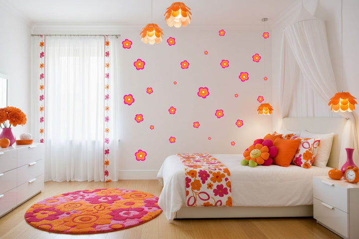 Pink and Orange Flower Wall Decals