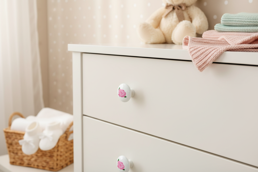 Pink Rose Drawer Pulls - Close-up Lifestyle