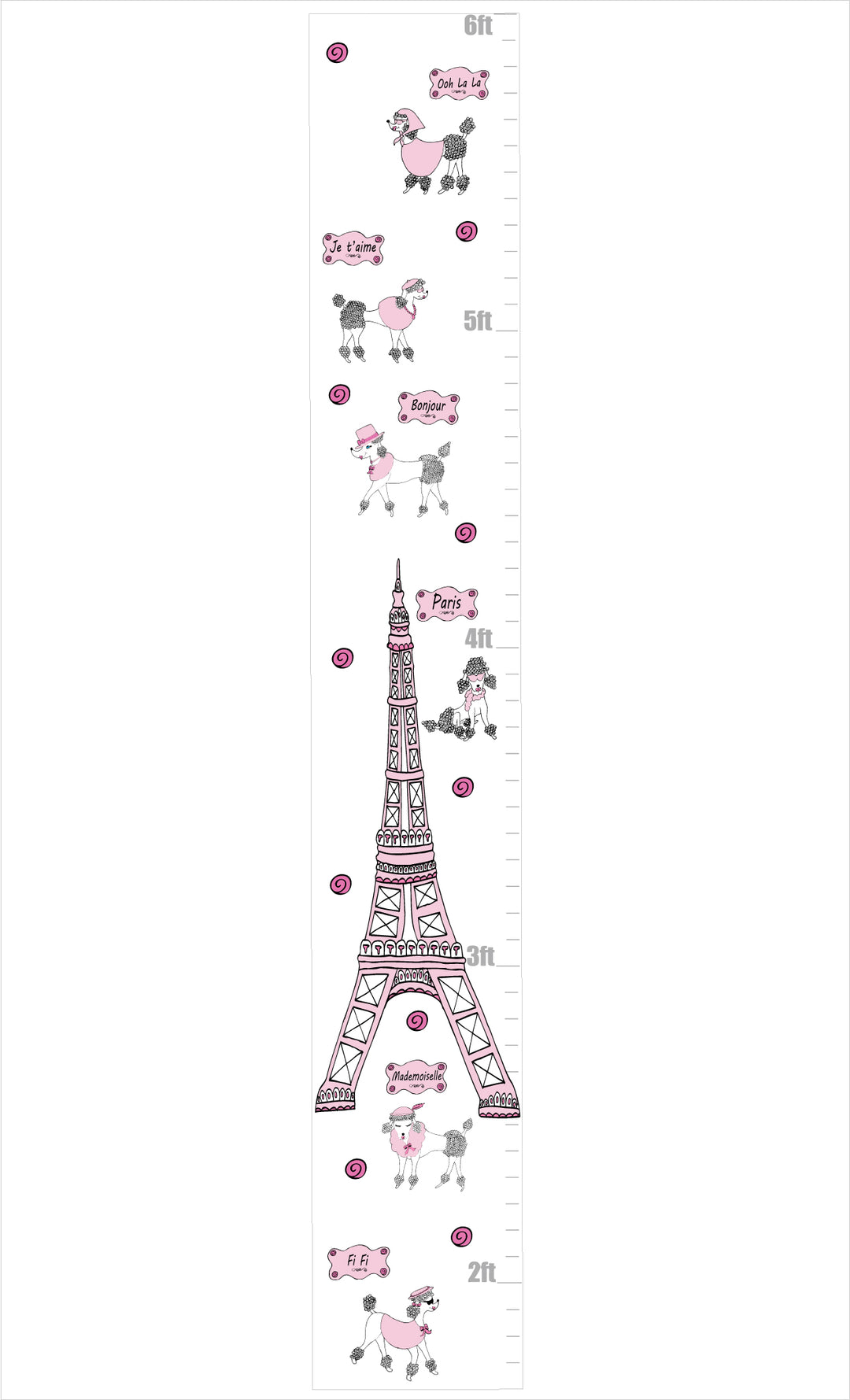 Pink Poodles in Paris Growth Chart Wall Art Paris Wall Decals Stickers Kids Decor