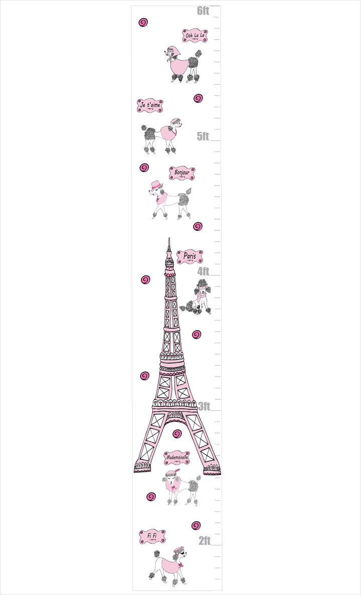 Pink Poodles in Paris Growth Chart Wall Art Paris Wall Decals Stickers Kids Decor