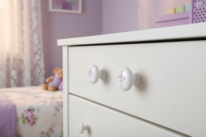 Purple Damask Drawer Pull Knobs