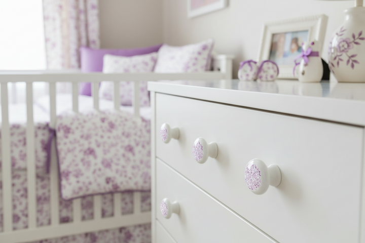 2 Purple Floral Toile Drawer Knobs Pulls