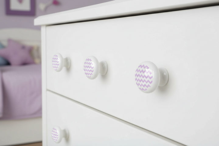 Purple Lavender Chevron Print Ceramic Drawer Knobs | Set of 2 Woodland Nursery Cabinet Pulls