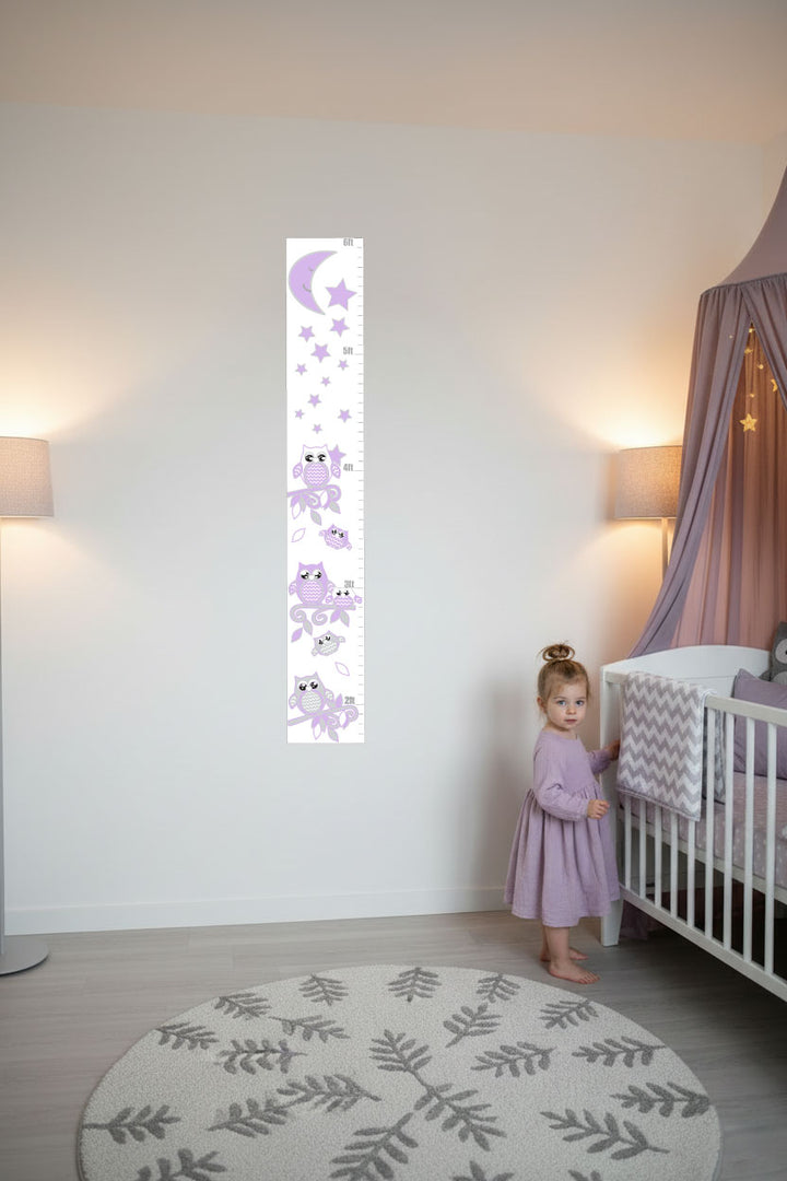 Owl Moon & Stars Growth Chart Wall Decal | Nursery Height Chart Sticker