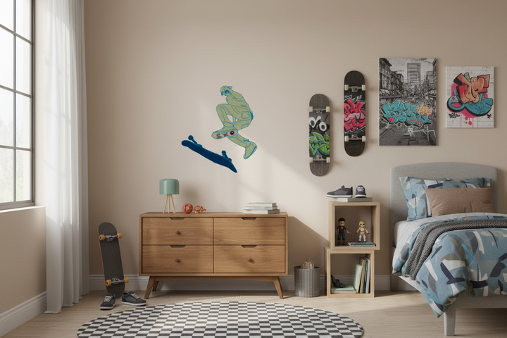Sage Green Skater Flipping Skateboard Wall Decal Sticker Graphics