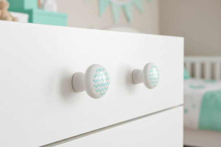 Seafoam Green blue Chevron Print Drawer Pulls