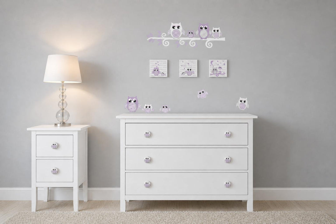Purple Owl Canvas Prints for woodland Forest nursery decor
