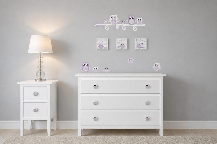 Purple Owl Canvas Prints for woodland Forest nursery decor

