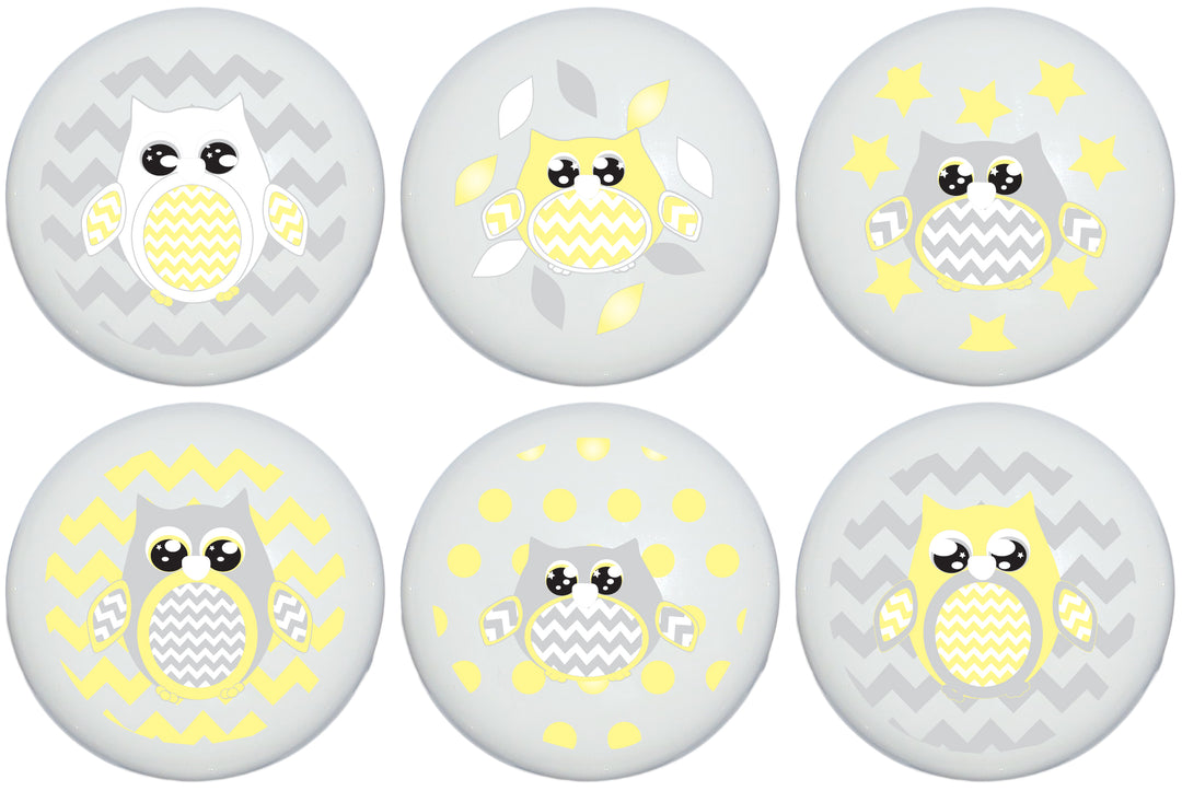 Owl Ceramic Drawer Pulls | Set of 6 Nursery Cabinet Knobs