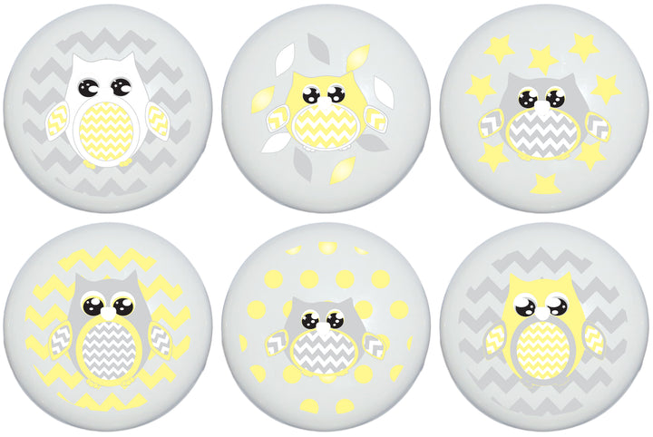 Owl Ceramic Drawer Pulls | Set of 6 Nursery Cabinet Knobs