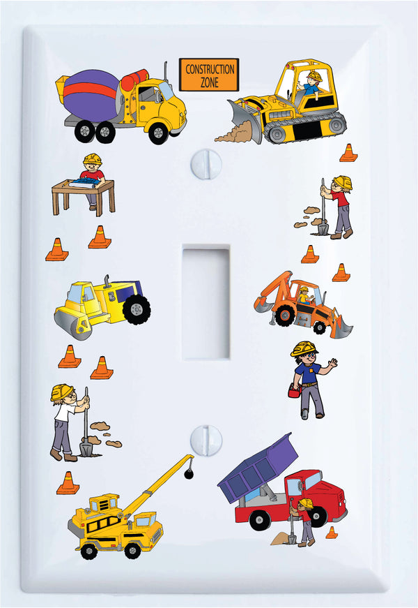 Nylon Double Rocker Construction Light Switch Plates Covers / Construction Trucks and Tractors (Double Rocker)