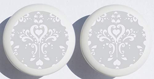 Damask Print Gray Drawer Pulls