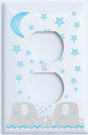 Blue Elephant Light Switch Plate and Outlet Covers with Blue Moon and Stars/Elephant Nursery Decor with Grey and Blue Chevrons.