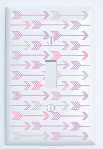 Pink, Grey and Purple Arrow Print Light Switch Plate and Outlet Covers/Arrows Woodland Nursery Wall Decor for Baby Girls