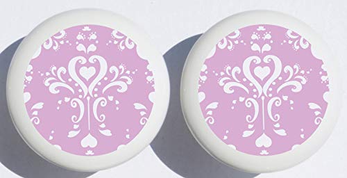 Damask Print Purple Drawer Pulls