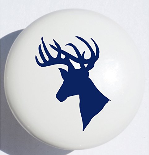 Single Navy Stag Deer Print Drawer Pull/Ceramic Cabinet Knob/Blue Woodland Animals Nursery Decor