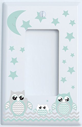Grey and Seafoam Green Owl Light Switch Wall Plate Covers and Outlet Covers/Owl Nursery Decor