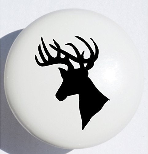 Single Black Stag Deer Head Drawer Pull / Ceramic Cabinet Knob / Woodland Animal Nursery Decor