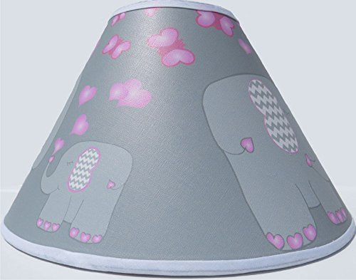 Pink Elephant Lamp Shade with Hearts and Butterflies/Jungle Safari Elephant Nursery Decor