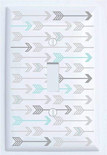 Seafoam Green and Grey Arrow Print Pattern Light Switch Plate and Outlet Covers/Arrows Woodland Forest Nursery Wall Decor for Baby