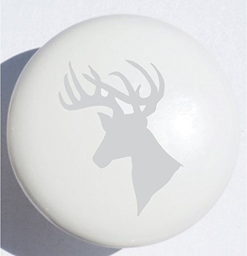 Single Grey Stag Deer Print Drawer Pull / Ceramic Cabinet Knob / Gray Woodland Animals Nursery Decor
