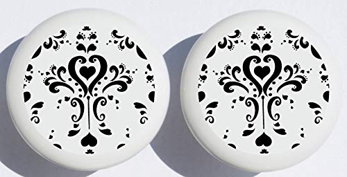 Two Black and White Damask Drawer Pull Knobs, Ceramic Dresser Cabinet Pulls, Black and White Nursery Decor (Set of Two)